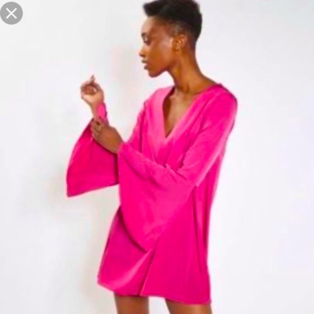 Topshop flare sleeve hot pink mini dress
